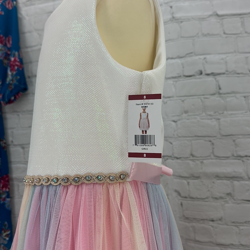 Emily Rose Girls size 8 Sunday best Pastel Rainbow HiLo unicorn cotton candy clr - Picture 8 of 9